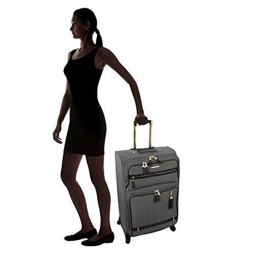 Steve Madden Designer Luggage Collection - 3 Piece Softside Expandable Lightweight Spinner Suitcase Set - Travel Set includes 20 Inch Carry on, 24 Inch & 28-Inch Checked Suitcases (PEEK-A-BOO Grey) - color: PEEK-A-BOO Grey