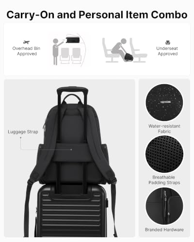 LONG VACATION Luggage Sets, 3 Piece, 20 Inch Carry On Hardshell Suitcase - color: Black, size: 3 Piece Set (20in/BP/TB)