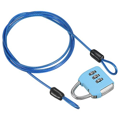 PATIKIL Security Steel Cable with 3 Digit Combination Lock, Travel Padlock 3Ft Coated Safety Wire Rope Double Loop for Luggage Suitcase Blue - color: Blue, Sky Blue, size: 3Ft
