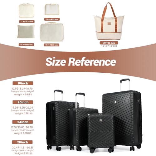 Travelhouse 9-Piece Hardshell Luggage Set with Spinner Wheels & TSA Lock - color: BLACK, size: 9 piece