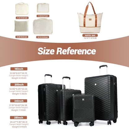 Travelhouse 9-Piece Hardshell Luggage Set with Spinner Wheels & TSA Lock - color: BLACK