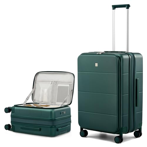 Hanke Expandable Medium Checked Luggage, 24 Inch Top Opening Suitcase - color: Blackish Green, size: 24 Inch EXT