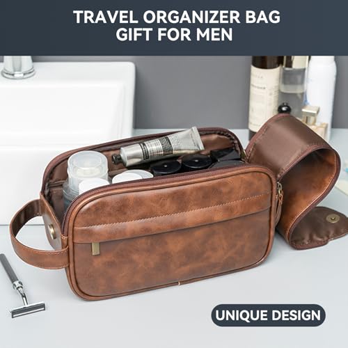 Travel Toiletry Bag for Men,Small Shaving Dopp Kit,Toiletries Organizer Bag - color: Red Brown