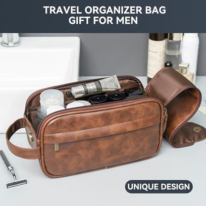 Travel Toiletry Bag for Men,Small Shaving Dopp Kit,Toiletries Organizer Bag - color: Red Brown