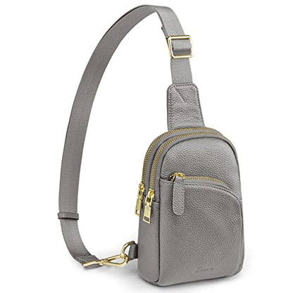 S-ZONE Genuine Leather RFID Blocking Small Sling Bag Women Crossbody Fanny Packs - color: Grey, size: Small