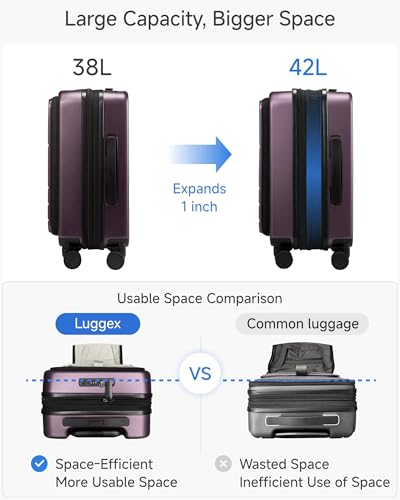 LUGGEX Carry On Front Pocket Expandable Suitcase, Purple, 20" - color: Purple, size: 20 Inch