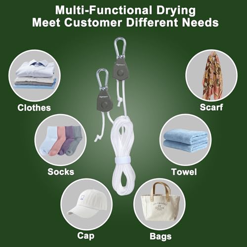 Vigorport Retractable Travel Clothesline, Portable Clothes Laundry Line - size: 38Ft Rope-1/4'' Pulley