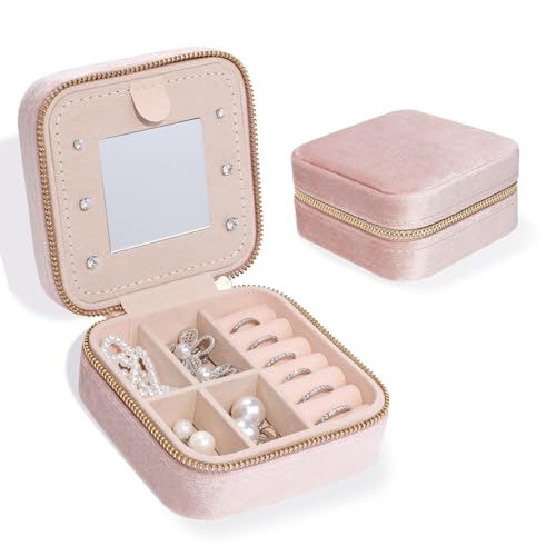 Plush Velvet Travel Jewelry Case Organizer - color: Pink