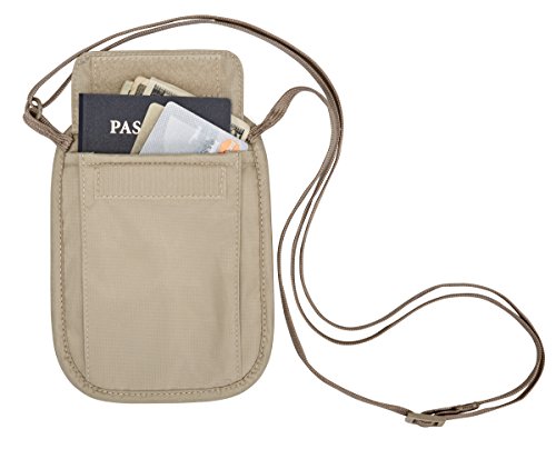 eagle creek RFID Blocker Neck Wallet - Durable and Lightweight Travel Passport and Valuables Organizer with Hook and Loop Closure and Adjustable Neck Strap, Tan - color: Tan