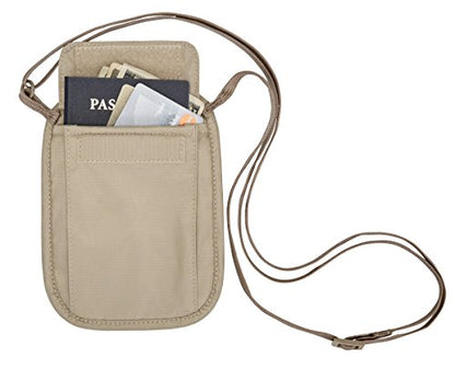 eagle creek RFID Blocker Neck Wallet - Durable and Lightweight Travel Passport and Valuables Organizer with Hook and Loop Closure and Adjustable Neck Strap, Tan - color: Tan