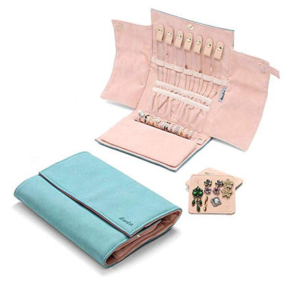 Becko US 여행용 주얼리 케이스, 목걸이, 반지용 주얼리 오거나이저 롤 - color: 블루.