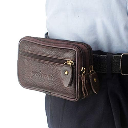 Leather Phone Belt Bag Holster Pouch for Men Loop Flip Coin Purse Case Cell Phone Waist Pack Pouch Case - color: #07coffee