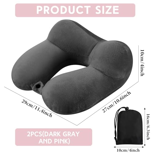 Sintuff 2 Pack Inflatable Travel Neck Pillow Airplane, Dark Gray,Light Pink - color: Dark Gray,light Pink