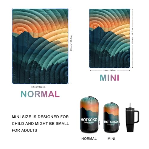 Puffy Camping Blanket,Mini Camp Blanket Outdoor Camping Quilt Waterproof - color: Cyan, size: 39x55"