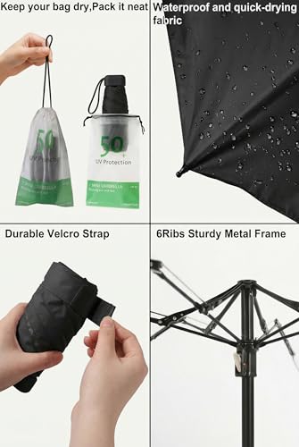 BAODINI Travel Mini Umbrella With UV Sun Protection, Compact Pocket Size - color: Ebony
