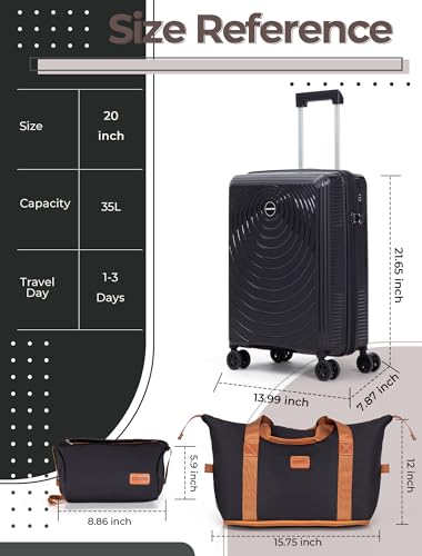 CONCEPTEN Luggage Sets 3 Piece, PP Hardshell Suitcases Set with Wheels - color: Black, size: 3 Piece Sets (21/Db/Tb)