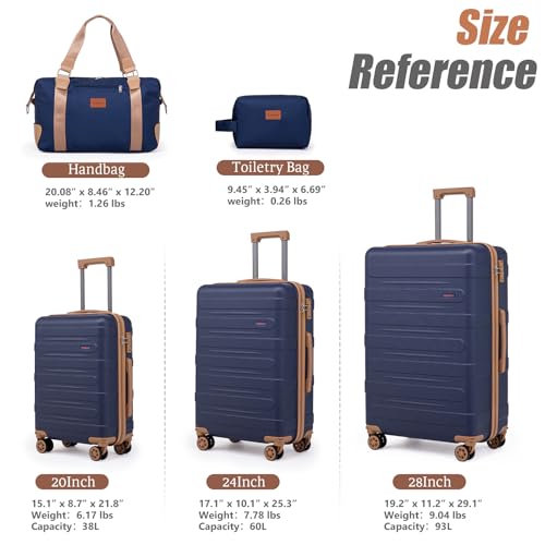 Cobens Luggage Sets 5 Piece, Suitcase with Wheels, 20/24/28inch, DarkBlue - color: DarkBlue