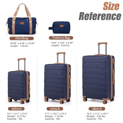Cobens Luggage Sets 5 Piece, Suitcase with Wheels, 20/24/28inch, DarkBlue - color: DarkBlue