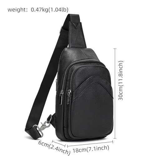 Genuine Leather Sling Bag Multi-pocket Chest Bag for Men Hiking Travel Daypack - color: 9333 Black