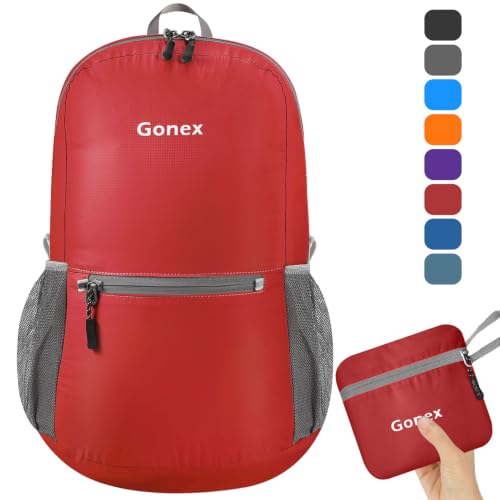 Gonex Packable Daypack Backpack 20L Lightweight Foldable Travel Bag - color: Red