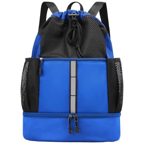 PinCute Drawstring Backpack for Men Women, Mesh Gym Bag for Beach - color: Blue