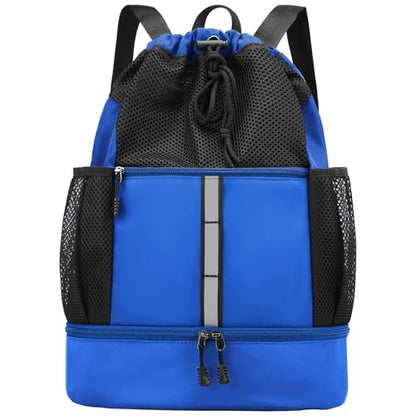 PinCute Drawstring Backpack for Men Women, Mesh Gym Bag for Beach - color: Blue