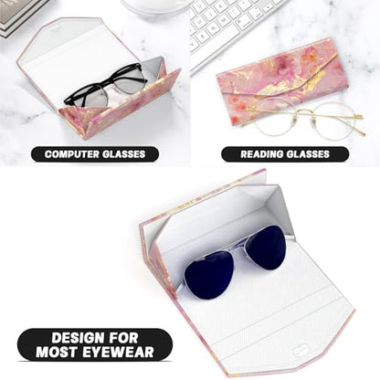 Sunglasses Case, Foldable Glasses Case, Magnetic Hard Shell Folding Holder - color: Gold Pink Marble, style: 2 Pcs