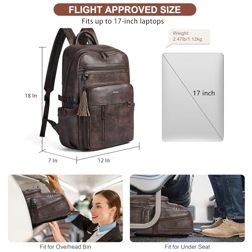 Shrrie 17 Inch Leather Laptop Backpack for Women with Giant Tumbler Holders - color: Chocolate