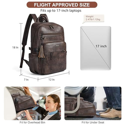 Shrrie 17 Inch Leather Laptop Backpack for Women with Giant Tumbler Holders - color: Chocolate