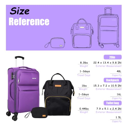Softside Carry On Luggage Set & Spinner Wheel, Expandable Travel Suitcase - color: Purple