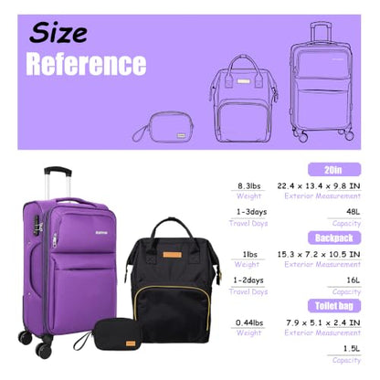 Softside Carry On Luggage Set & Spinner Wheel, Expandable Travel Suitcase - color: Purple