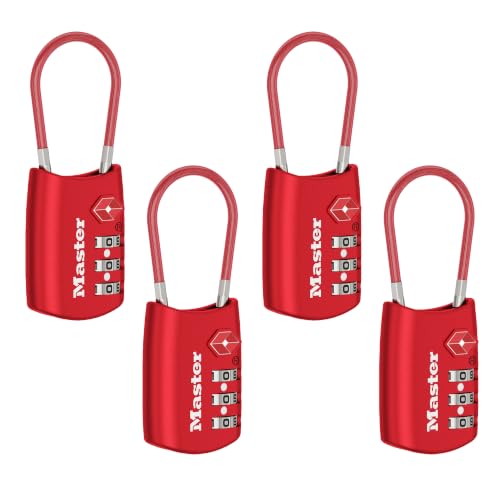 Master Lock TSA Approved Combination Luggage Lock, 4-Pack, 4688REDEC4 - color: Red, size: 4 Pack
