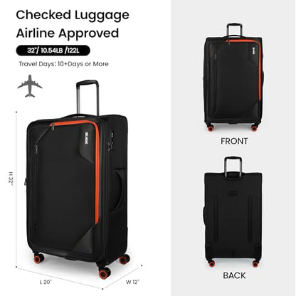 Suitcases w/Wheels 32 inch Luggage,Large Softside Suitcase - color: Black, size: Checked-Extra Large 32-Inch