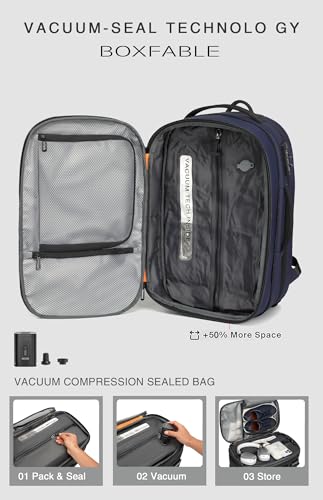 45L Travel Backpack with Vacuum Compression System Fits 16" Laptop | Expandable Carry On Backpack with Pump, Water Resistant, TSA Lock, Vacuum Backpack for Travel & Business - color: Blue B