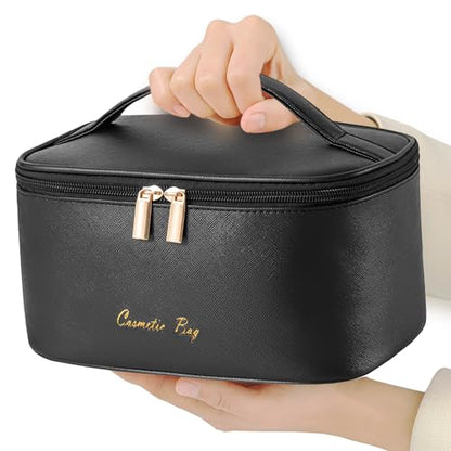 KITENROM Travel Makeup Bag, Cosmetic Bag for Women, Medium, Dark Black - color: Dark Black, style: Cross Pattern