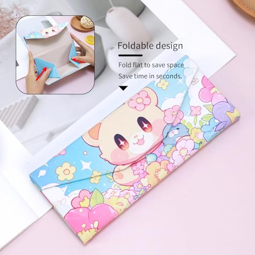 Foldable Glasses Case, Magnetic PU Leahter Sunglasses Case, Cute Hard Shell Folding Eyeglass Cases for Women Kids - color: Multicolor Flower Bear
