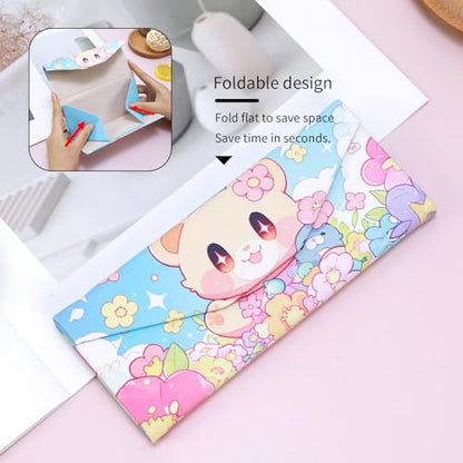 Foldable Glasses Case, Magnetic PU Leahter Sunglasses Case, Cute Hard Shell Folding Eyeglass Cases for Women Kids - color: Multicolor Flower Bear