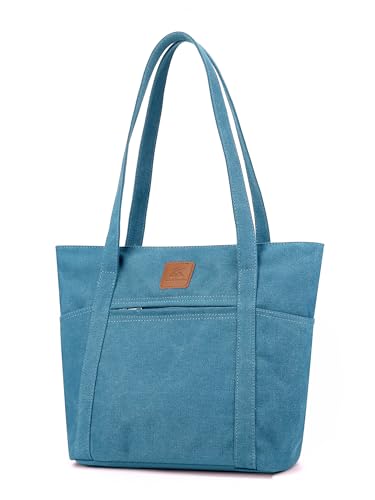 Light Canvas Shoulder Bag for Women Retro Bucket Tote - color: Blue