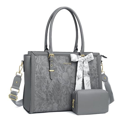 MOSISO Laptop Bag for Women, 17-17.3 inch PU Leather Tote Bag - color: Gray, size: 17.3 inch