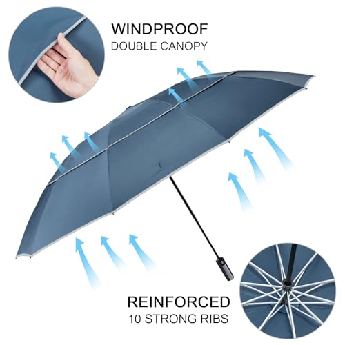 G4Free 54/62 Inch Large Inverted Golf Umbrella Windproof Reflective Stripe - color: Blue, size: 62 inch
