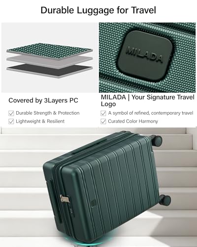 MILADA 24-Inch Hardside Expandable Medium Checked Luggage Suitcase, Green - color: Blackish Green, size: Checked Medium 24 inch