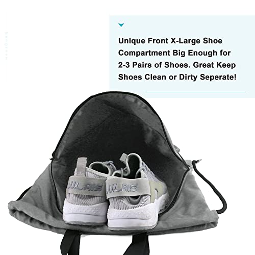 BeeGreen Drawstring Backpack Bag with Shoe Compartment, X-Large Black Gym Sports String Cinch Backpack - color: Grey