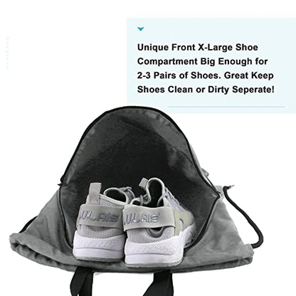BeeGreen Drawstring Backpack Bag with Shoe Compartment, X-Large Black Gym Sports String Cinch Backpack - color: Grey
