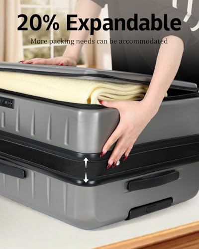 CENSIEN Expandable Checked Luggage, 28 Inch Top Opening Trunk Suitcases - color: Gray, size: 28 Inch EXT