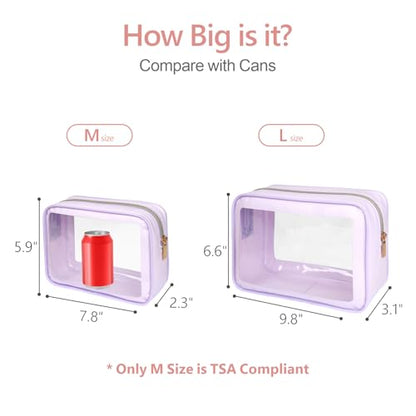 PACKISM Clear Makeup Bag Foldable - TSA Approved Toiletry Bag for Travel - color: 2 Pack Purple, size: Hybrid Traveler (1 Large & 1 Medium - Soft)
