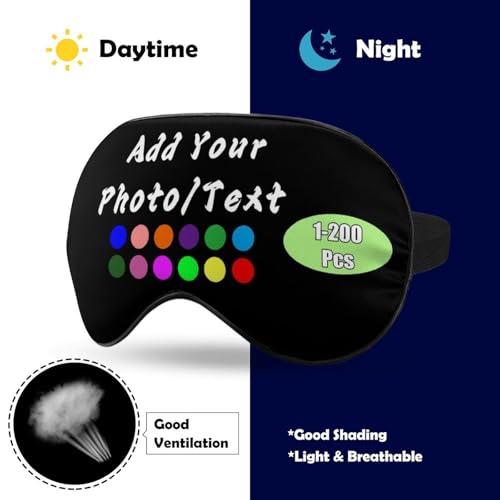 Custom Eye Mask for Men Women Personalized Sleep Mask Add Your Photo Text Logo Adjustable Strap Eyeshade for Sleeping Travel Work, Black - color: Black