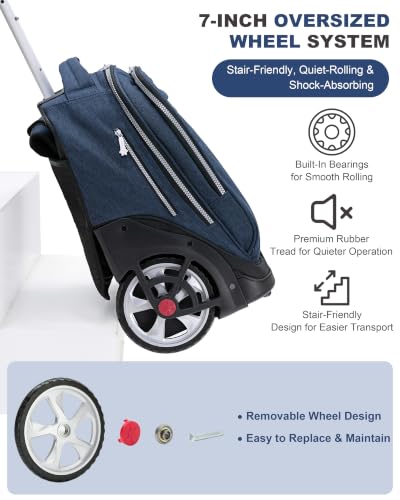 NEW TILAMI 19 Inch Rolling Backpack for School Stair-Climbing, Navy Blue - color: Navy Blue