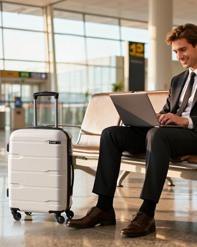 Coolife Carry On Luggage Hardside Suitcase with Spinner Wheels, 20in - color: White, size: Carry On(20in)