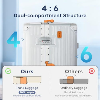 ALPHA CAMP Trunk Luggage 26 Inch with Aluminum Frame Zipperless Suitcase - color: Silver Orange, size: 26 Inch