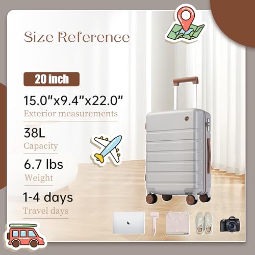 Hulsin 20-Inch Hardside Carry on Luggage Airline Approved Suitcase TSA Lock - color: Silver, size: 20-Inch